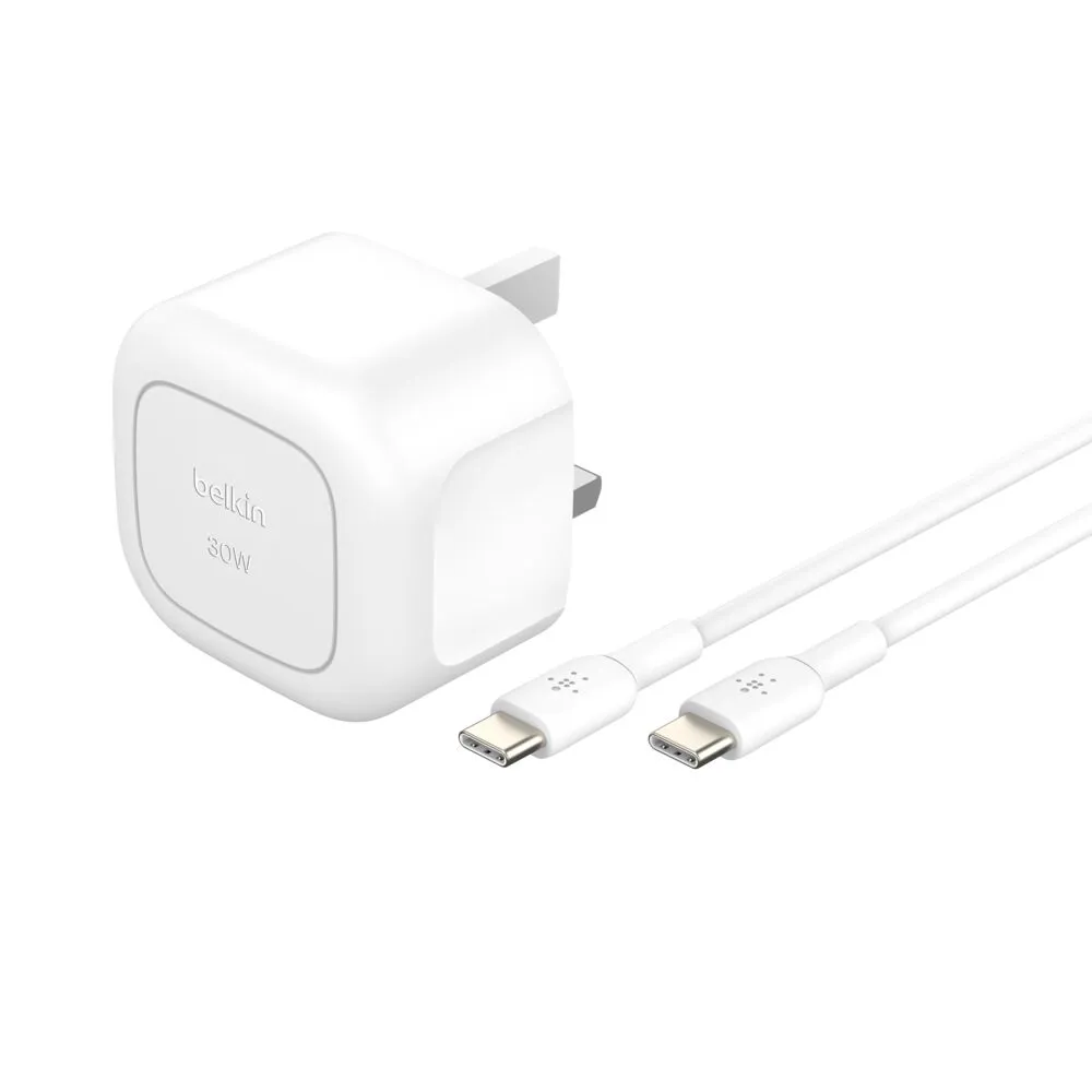 Belkin BoostCharge Compact USB-C Charger 30W + USB-C To USB-C Cable WCA008MY1MWH-B6