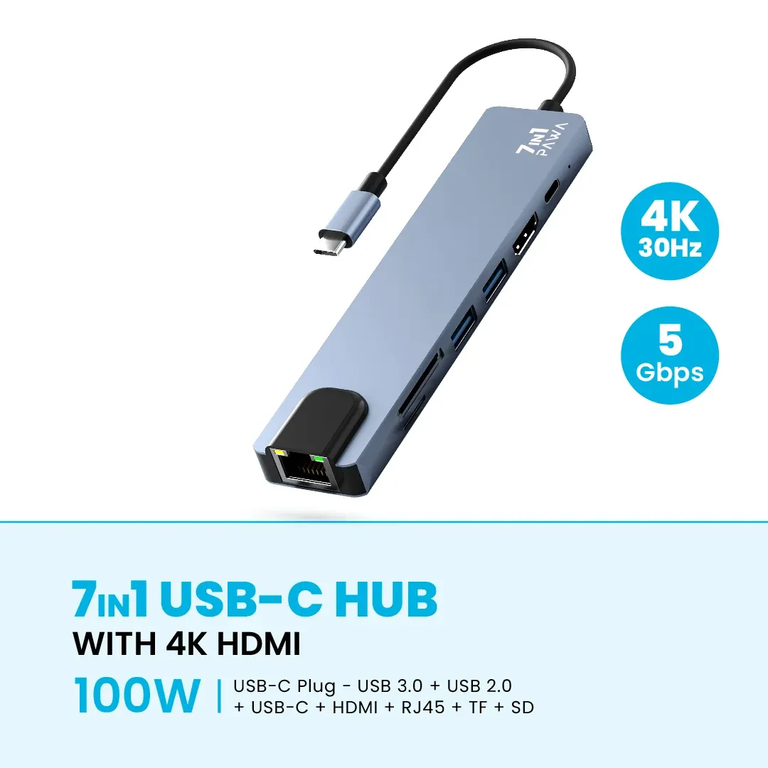 Pawa 7-in-1 USB-C Hub with 4K HDMI PW-TCHUB714