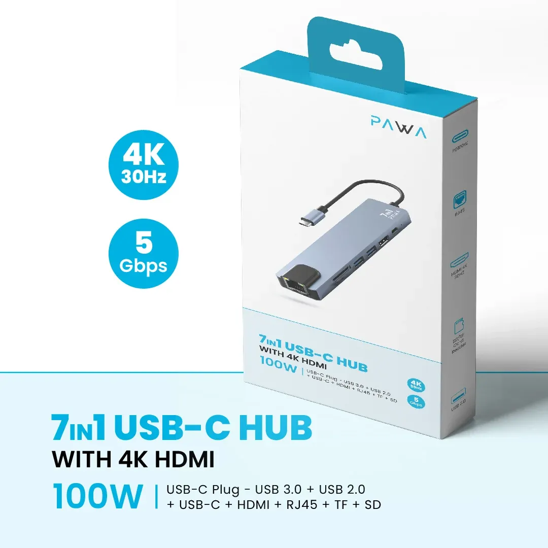 Pawa 7-in-1 USB-C Hub with 4K HDMI PW-TCHUB714