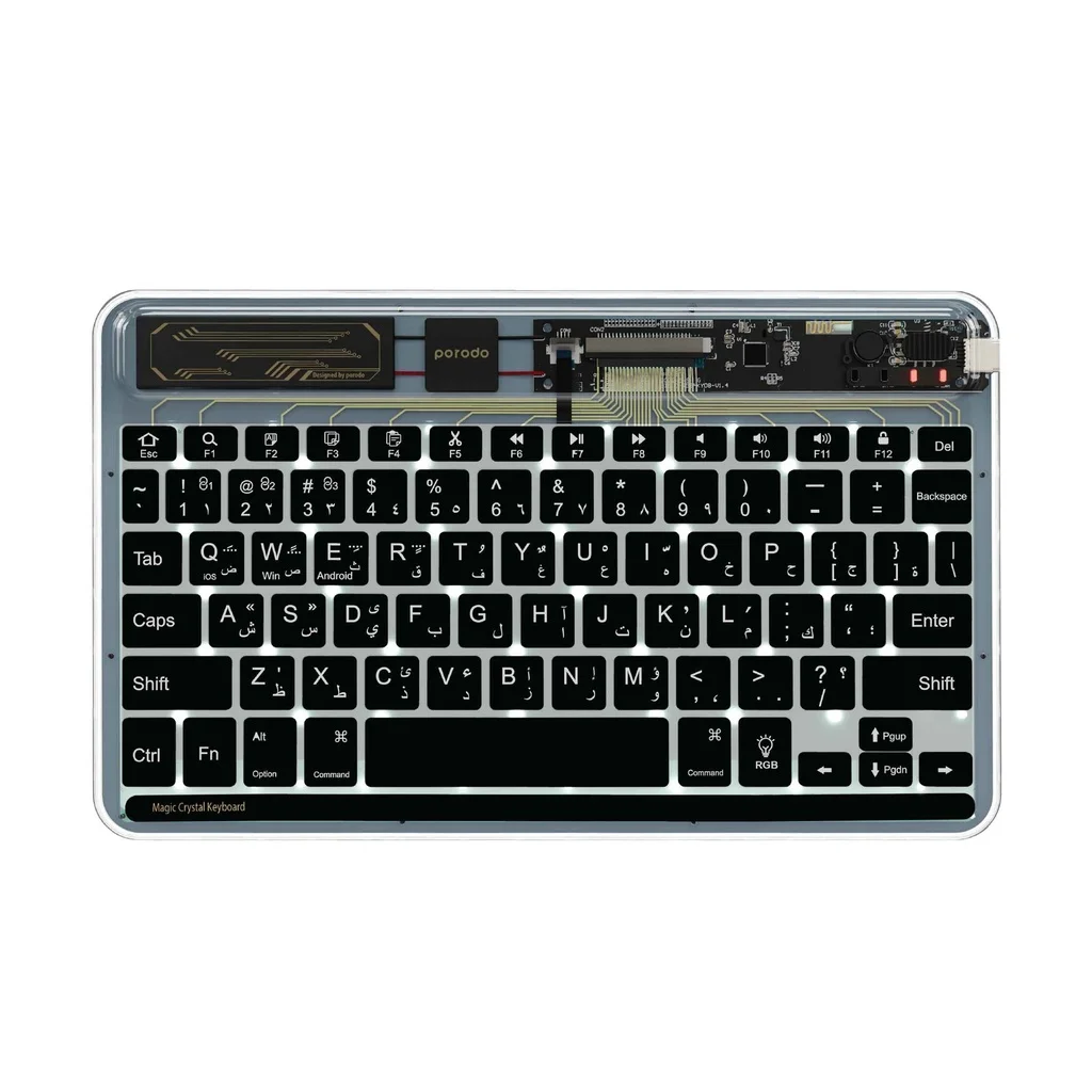 Porodo Crystal Shell Ultra Slim Bluetooth 5.0 Keyboard PD-TRPBTKB-BK