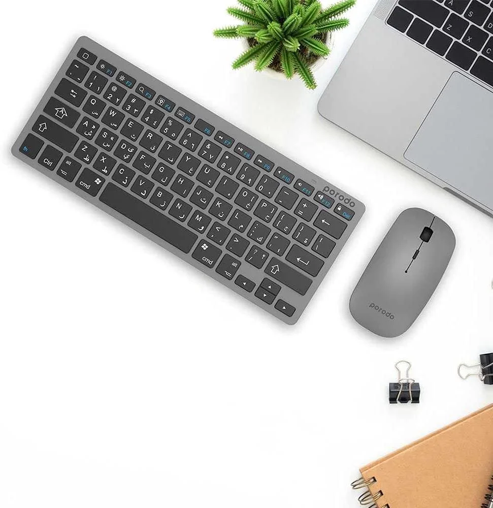 Porodo Slim Wireless Keyboard and Mouse Combo (English and Arabic) PD-BTKBMCO-GY